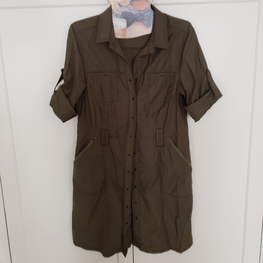 Royal Robbins Snap Front Dress 10 Forest Green
